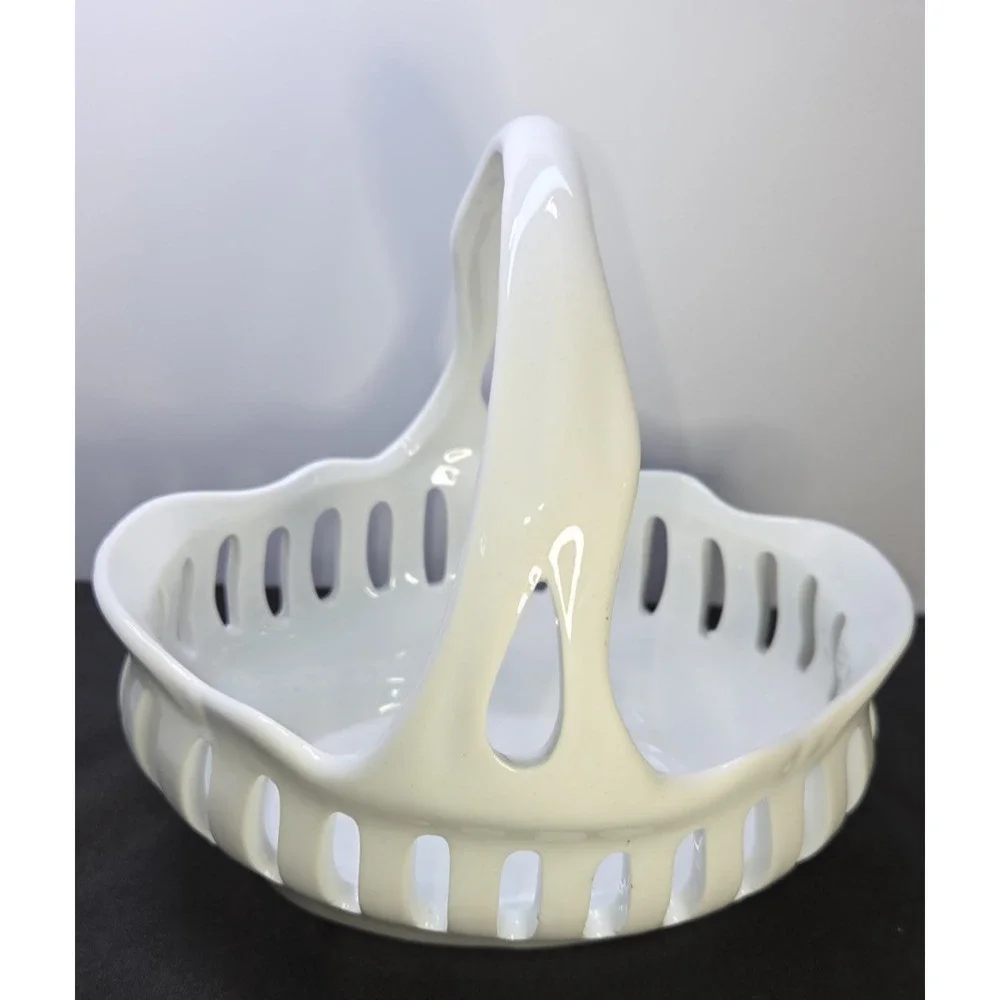 J Godinger Antique Reflections, White Porcelain Reticulated Handled Basket